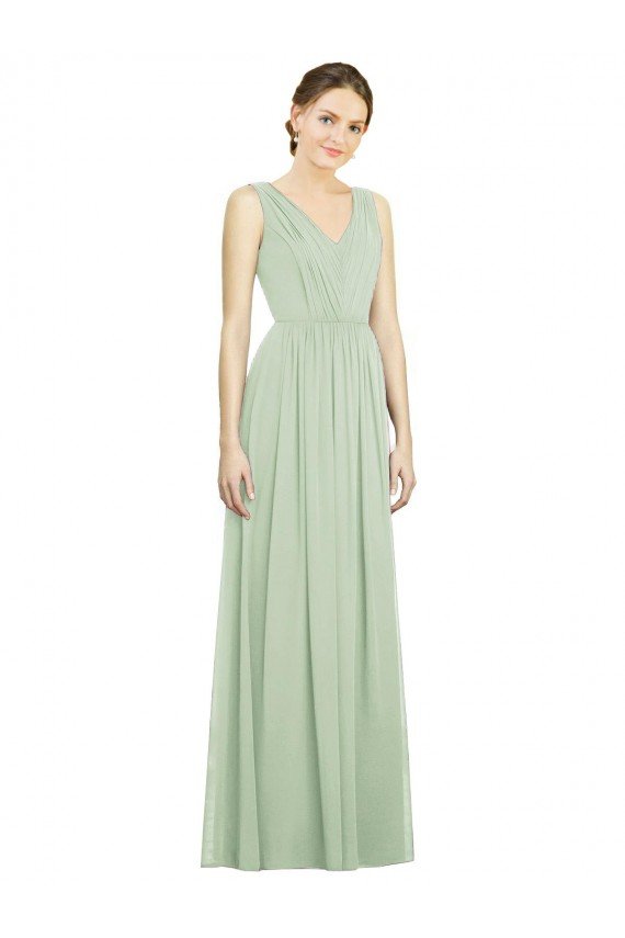 Natural Waist V-Neck Draped Chiffon Bridesmaid Dress Bristol
