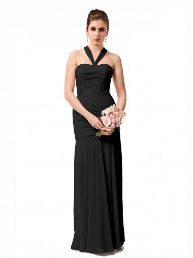 Long Halter Chiffon Bridesmaid Dress with Dropped Waist Bristol