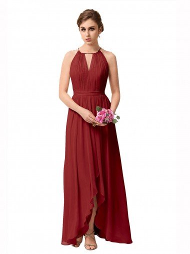 High Low Long Halter Keyhole Chiffon Bridesmaid Dress Bristol