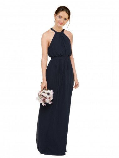 High Halter Neckline Chiffon Bridesmaid Dress with Slim Keyhole Back Bristol