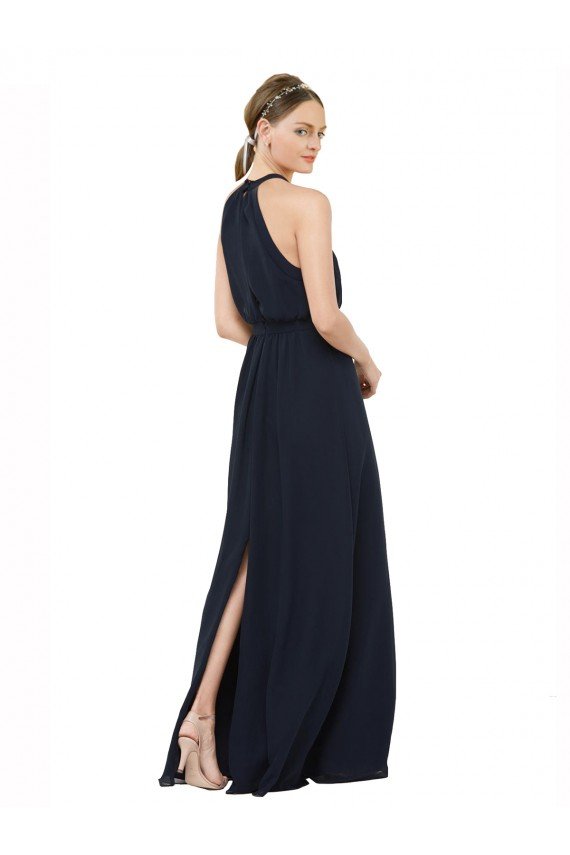 High Halter Neckline Chiffon Bridesmaid Dress with Slim Keyhole Back Bristol