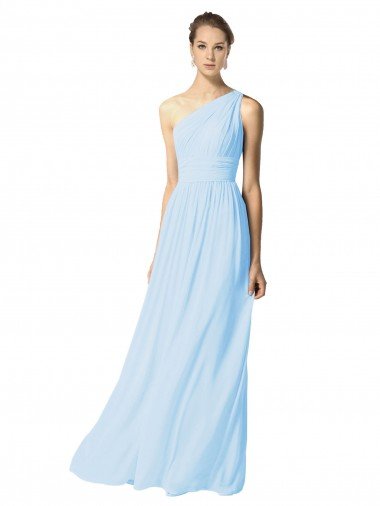 One Shoulder Long Chiffon Bridesmaid Dress with Shirred Bodice and Front Keyhole Bristol
