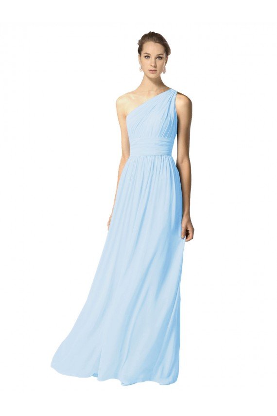 One Shoulder Long Chiffon Bridesmaid Dress with Shirred Bodice and Front Keyhole Bristol