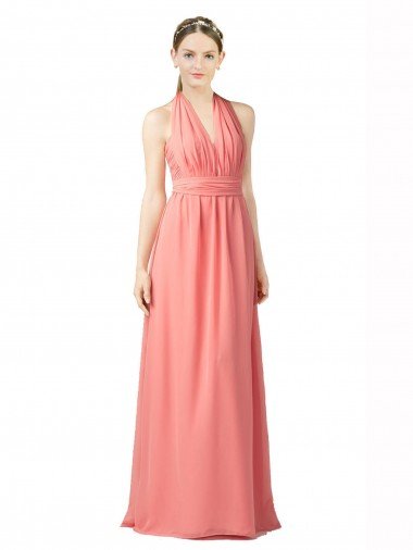 Shirred Bodice Full Length Long Chiffon Bridesmaid Dress Bristol