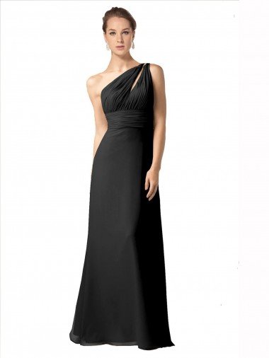 One Shoulder Full Length Chiffon Bridesmaid Dress with Shirred Bodice Bristol