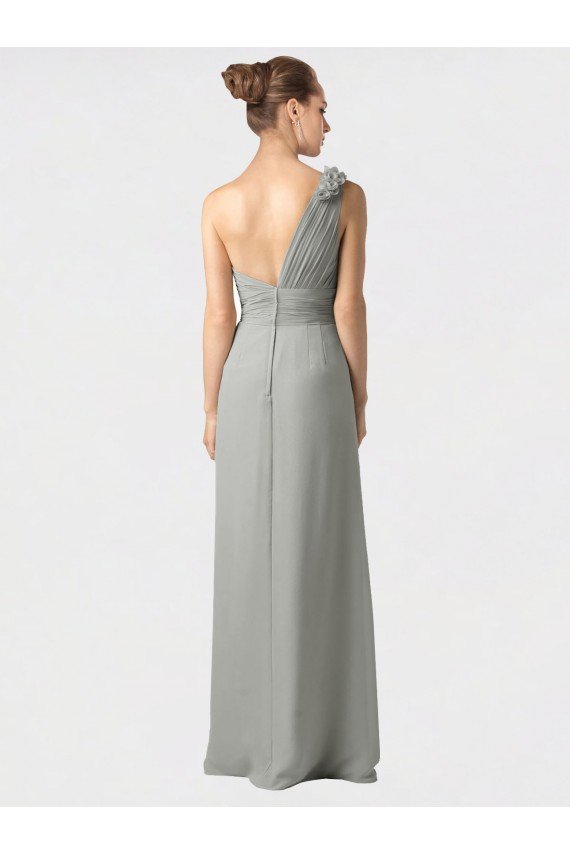 Sheer One Shoulder Chiffon A-Line Bridesmaid Dress with Slit Bristol