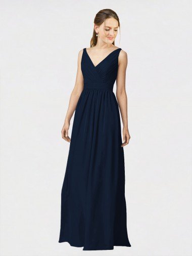 Long Chiffon Bridesmaid Dress with Shirred Bodice and V-Neckline Bristol