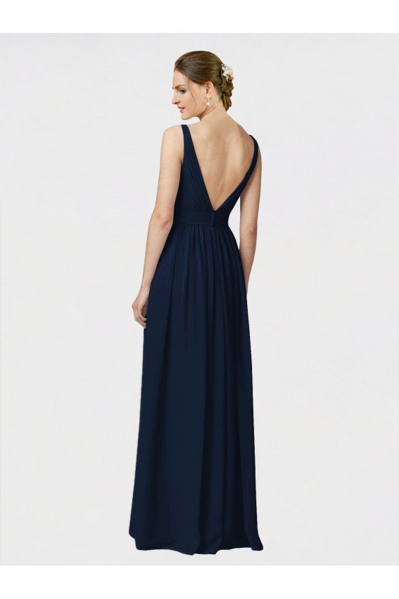 Long Chiffon Bridesmaid Dress with Shirred Bodice and V-Neckline Bristol