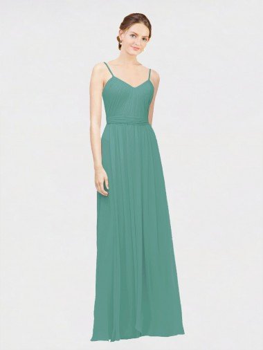 Rouched V-Neckline and Spaghetti Straps Long Chiffon Bridesmaid Dress Bristol