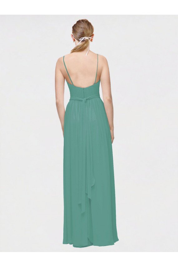 Rouched V-Neckline and Spaghetti Straps Long Chiffon Bridesmaid Dress Bristol