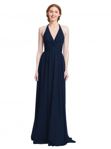 Halter Chiffon Bridesmaid Dress with V-Neckline and Criss Cross Waist Bristol