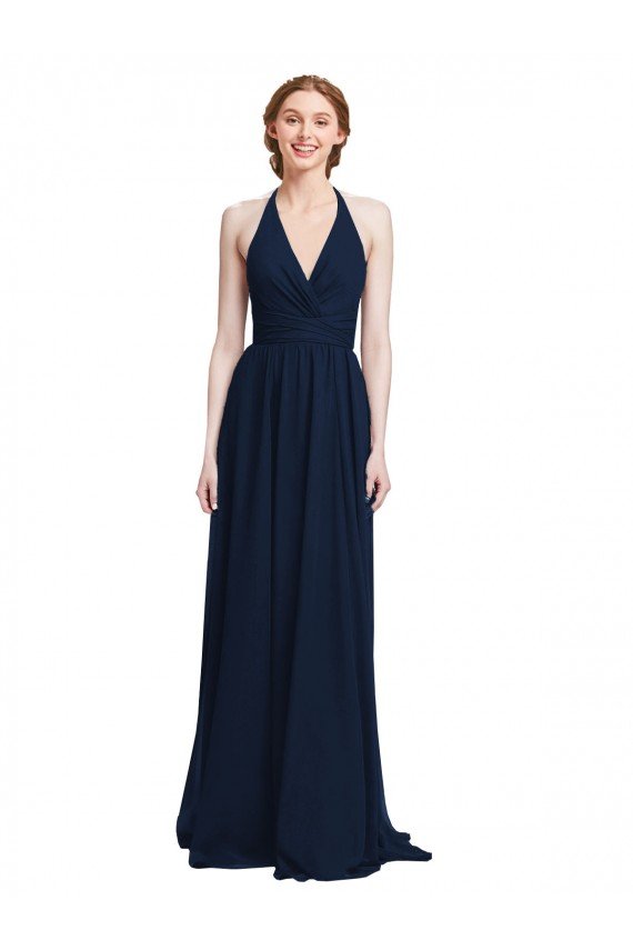 Halter Chiffon Bridesmaid Dress with V-Neckline and Criss Cross Waist Bristol
