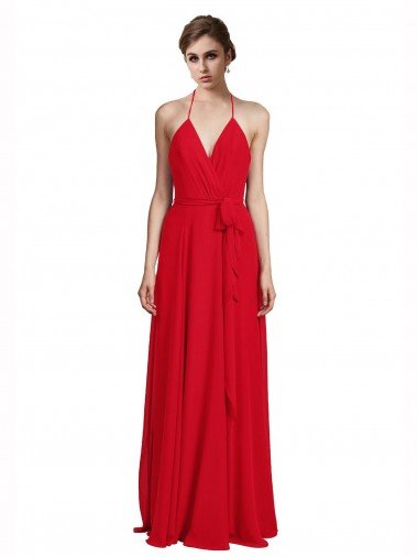 V-Neck Spaghetti Halter Strap Chiffon Bridesmaid Dress Bristol