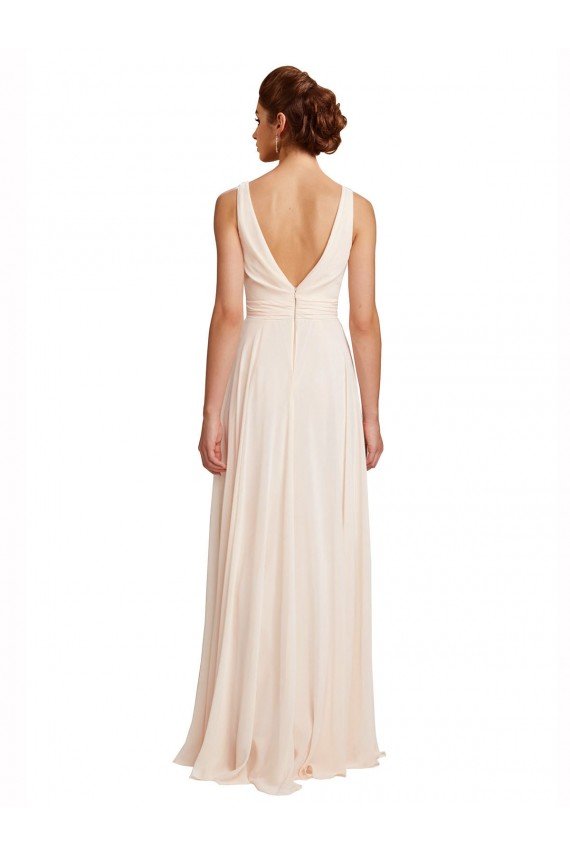 High Neck Chiffon Bridesmaid Dress with Deep V-Back and Cascading Skirt Bristol