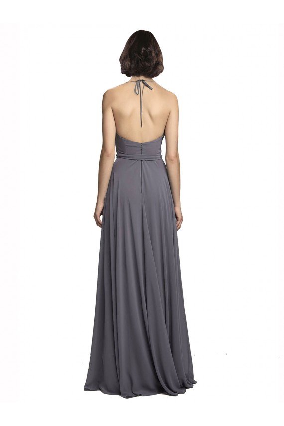 Spaghetti Strap Long Chiffon Bridesmaids Dress with Halter Cowl Neck Bristol