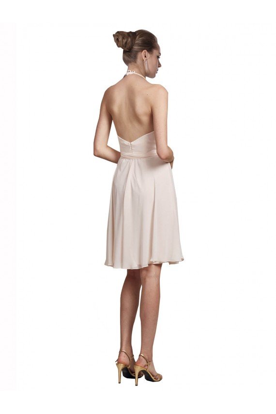 Short Knee Length Wrap Chiffon Halter Bridesmaids Dress Bristol