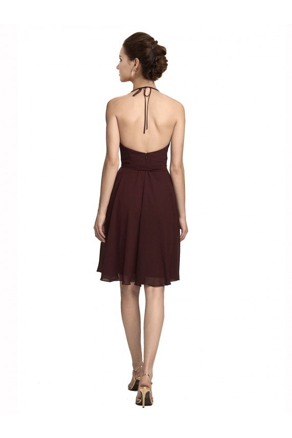 Short Knee Length Chiffon Bridesmaids Dress with Halter Cowl Neck Bristol