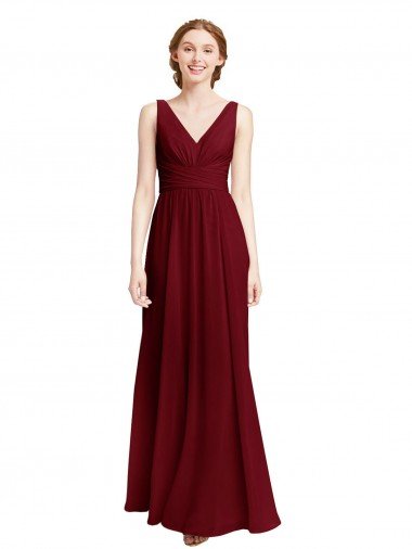 Long Chiffon V-Neck Bridesmaids Dress with Double Strap Bristol