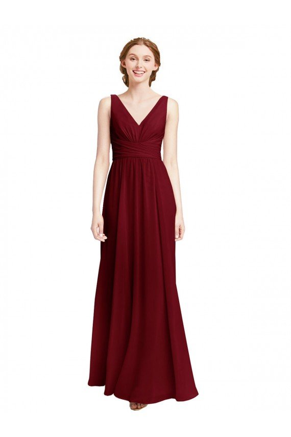Long Chiffon V-Neck Bridesmaids Dress with Double Strap Bristol