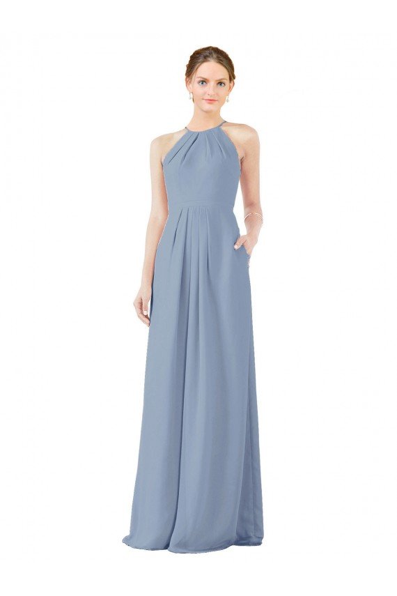 Fitted Long High Halter Neck Chiffon Bridesmaid Dress with Keyhole Back Bristol