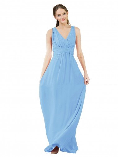 Long V-Neckline Chiffon Bridesmaid Dress with Twisted Waist Bristol