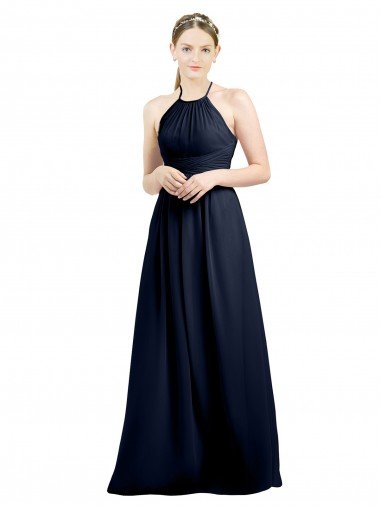 Halter High Neck Long Chiffon Bridesmaid Dress with Open Back Bristol