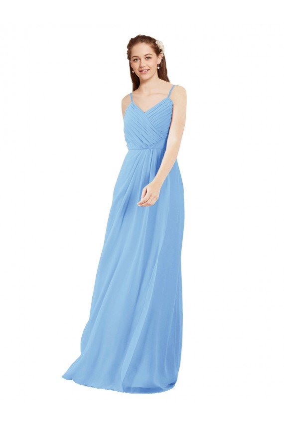 Pleated Low Back Long V-Neck Chiffon Bridesmaid Dress with Thin Straps Bristol