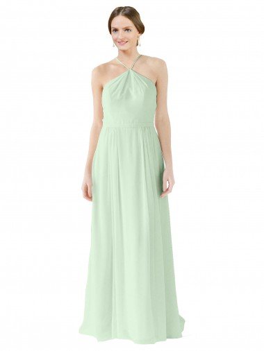Front halter Neckline and Deep Back Long Chiffon Bridesmaid Dress Bristol