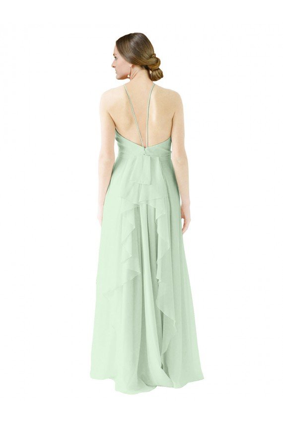 Front halter Neckline and Deep Back Long Chiffon Bridesmaid Dress Bristol