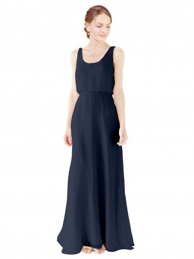 Scoop Neckline Fitted Long Chiffon Bridesmaid Dress Open Back Bristol