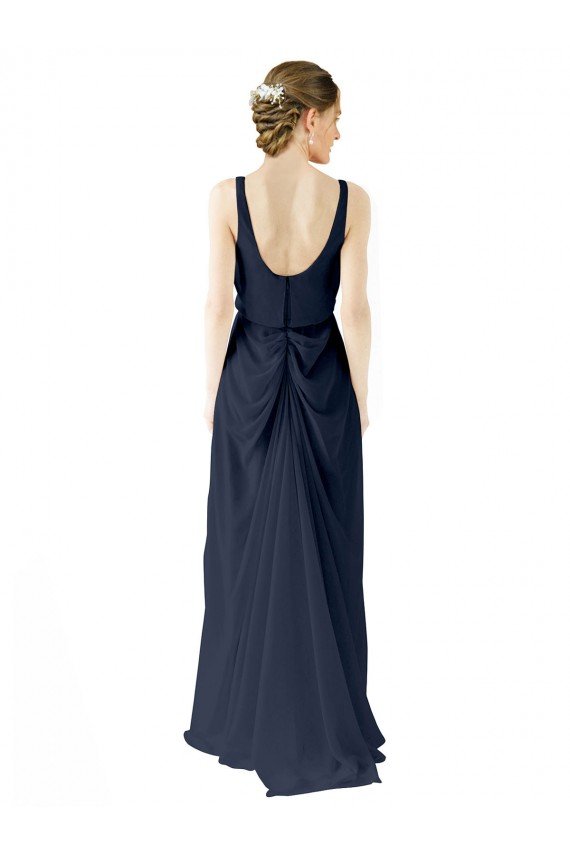 Scoop Neckline Fitted Long Chiffon Bridesmaid Dress Open Back Bristol