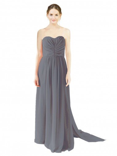 Long Chiffon Bridesmaid Dress with Sweetheart Neckline and Flowing Back Bristol