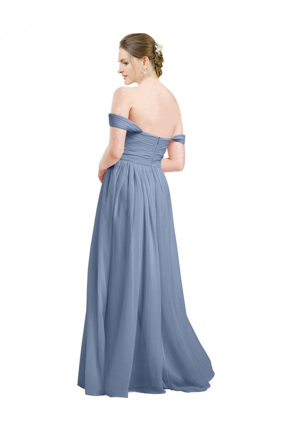 Long Floor Length Chiffon Bridesmaid Dress with Fluttering Off the Shoulder Straps Bristol