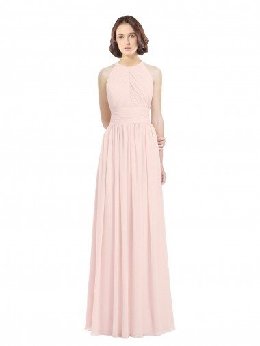 Sleeveless Chiffon High Neck Bridesmaid Dress with Diagonal Pleats Bristol