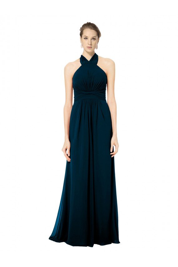 Keyhole Back Long Chiffon Halter Dress with Halter Straps Cross Neck Bristol