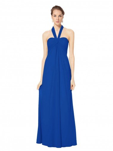 Sleeveless Long Chiffon Empire Gown with Pleated Halter Straps Bristol