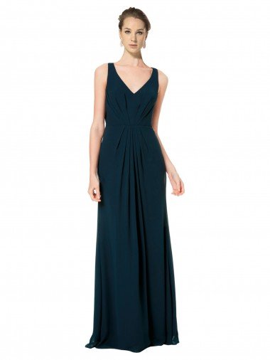Long Chiffon V-Neck Sleeveless Bridesmaid Dress with Large Keyhole Back Bristol