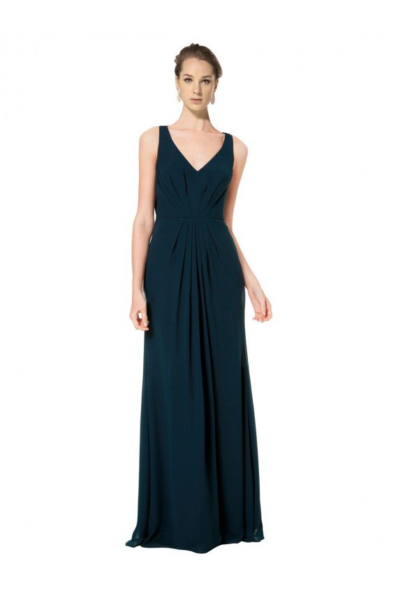 Long Chiffon V-Neck Sleeveless Bridesmaid Dress with Large Keyhole Back Bristol