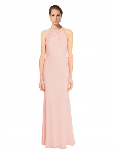 High Neck Long Chiffon Halter Bridesmaid Dress with Drape Chiffon Overlay Bristol