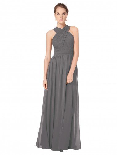 Long Chiffon Halter Bridesmaid Dress Keyhole Back Bristol