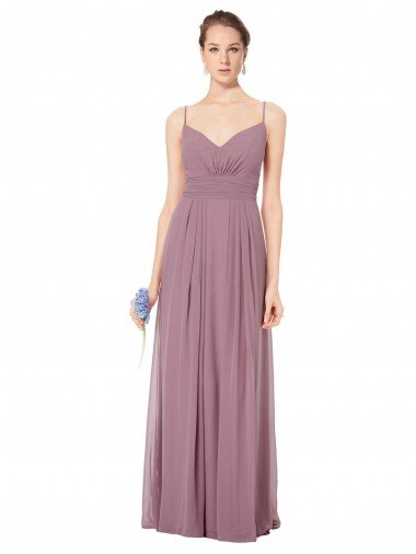V-Neck Spaghetti Strap Open Back Long Chiffon Bridesmaid Dress Bristol