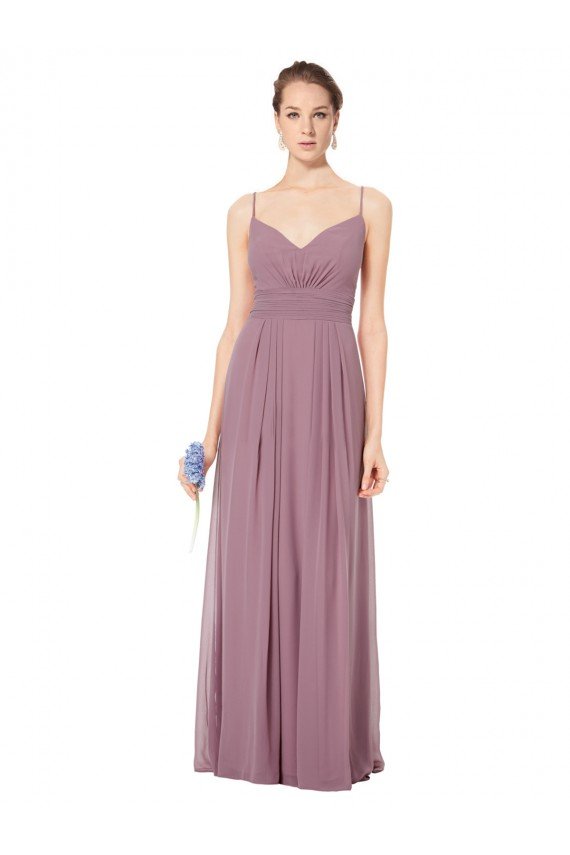 V-Neck Spaghetti Strap Open Back Long Chiffon Bridesmaid Dress Bristol