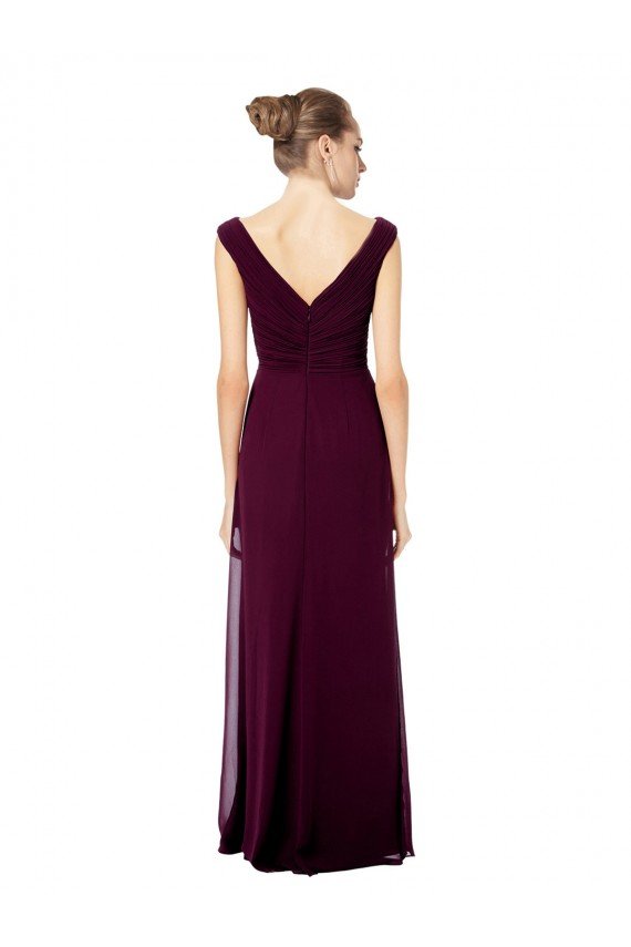Long Chiffon Strapless Bridesmaid Dress with Wide Front and Back V-Neckline Bristol