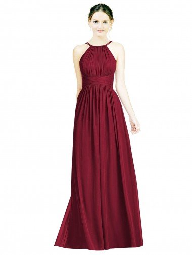 Halter Neck Open Back Draped Chiffon Bridesmaid Dress Bristol