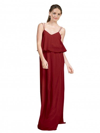 Long Chiffon Bridesmaid Dress with Slim Straps and Open Back Bristol