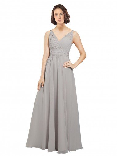 Twist Shouder Full Chiffon Bridesmaids Dress with V-Neckline and V-Back Bristol