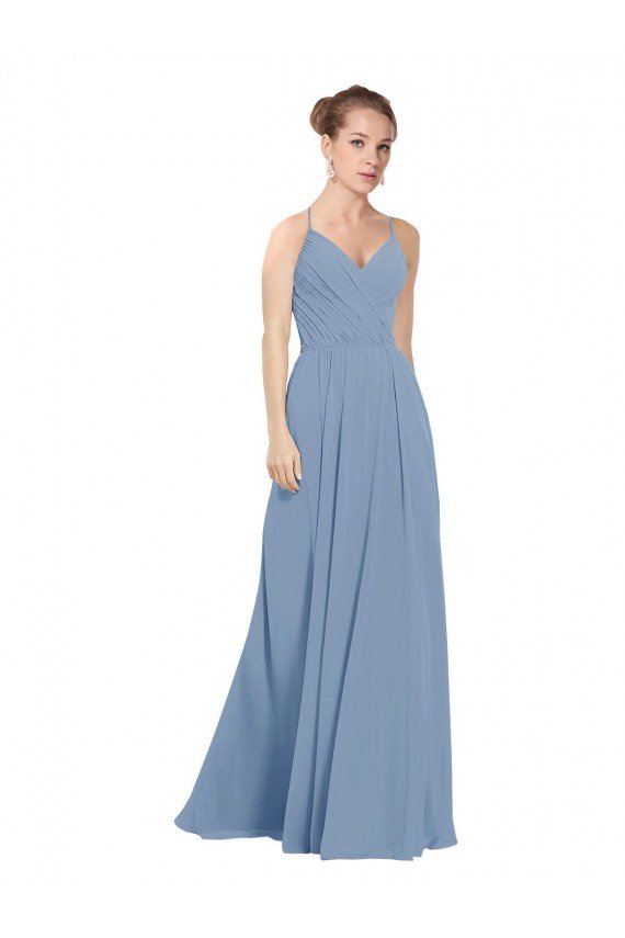 Chiffon Bridesmaids Dress with Draped V-Neck Bodice and Keyhole Back Bristol