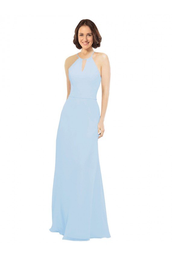 Floor Length Chiffon Bridesmaids Dress with Front Keyhole Neckline Bristol