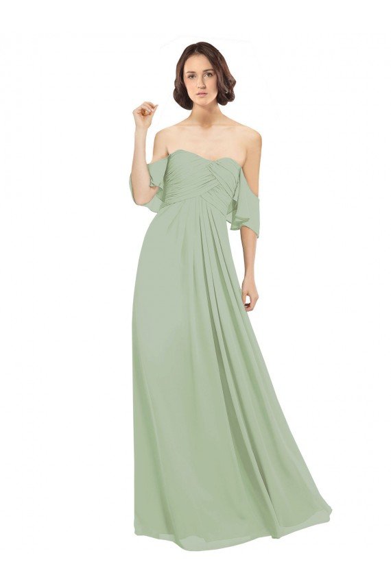 Boho Chic Chiffon Bridesmaids Dress with Off the Shoulder Neckline Bristol