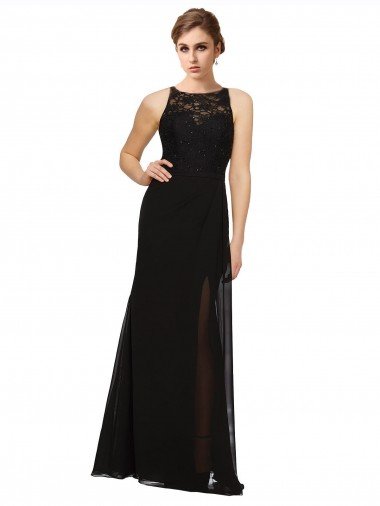 Sheath Beaded and Embroidered Bridesmaids Dress with Lace Bodice and Chiffon Skirt Bristol